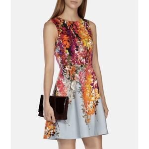 Karen Millen Oriental Floral Print Fit And Flare Dress Size US 4